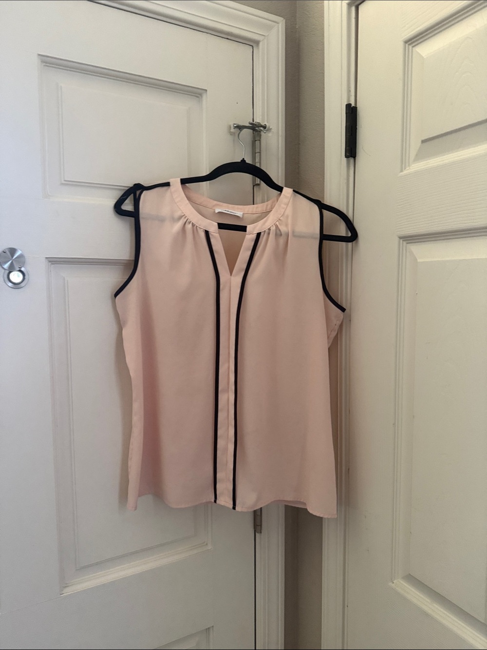 Calvin Klein Pink Sleeveless Keyhole Blouse with Black Trim